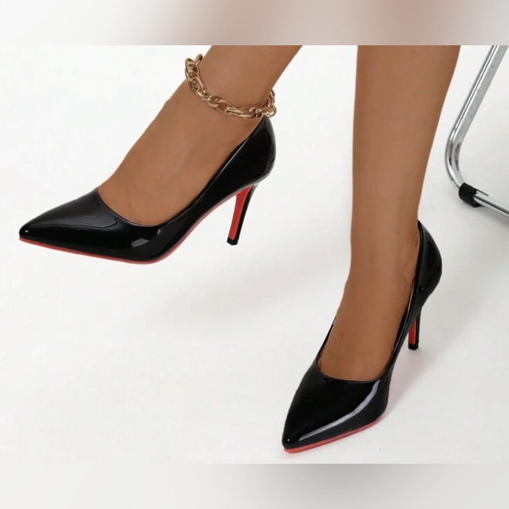 Black Patent Leather Heels with Red Soles